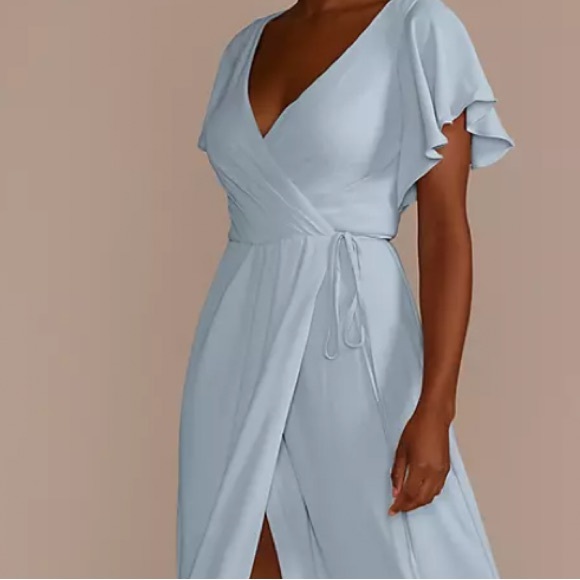 David’s Bridal Flutter Sleeve Georgette Wrap Gown Dress Full Length Dusty F20039 - Picture 2 of 5